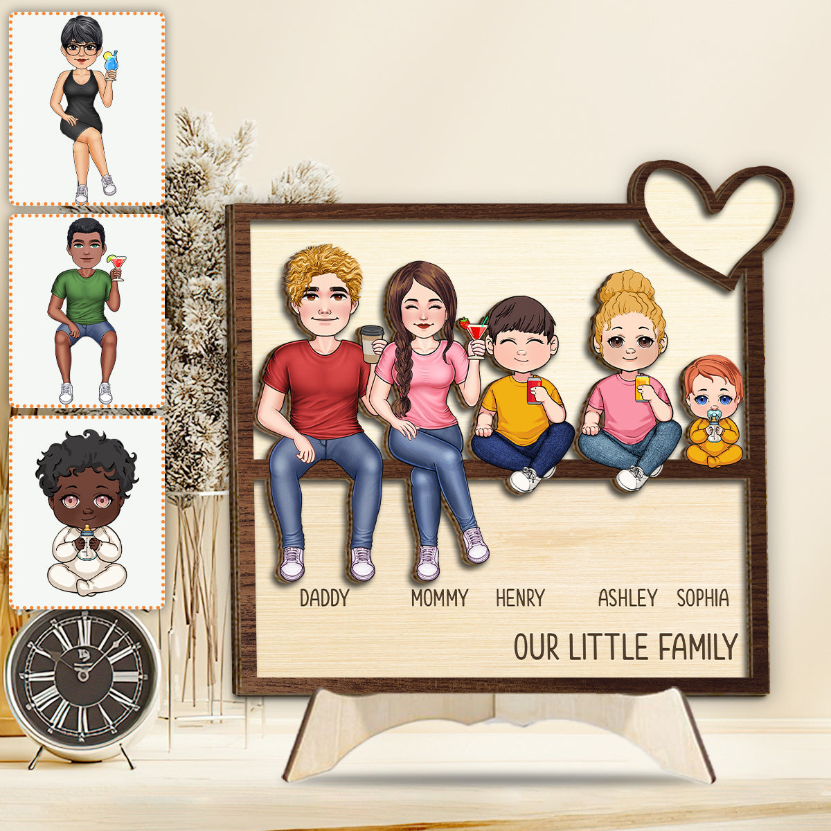 Unsere kleine Familie – Personalisiertes zweilagiges Holzschild / Holzplakette