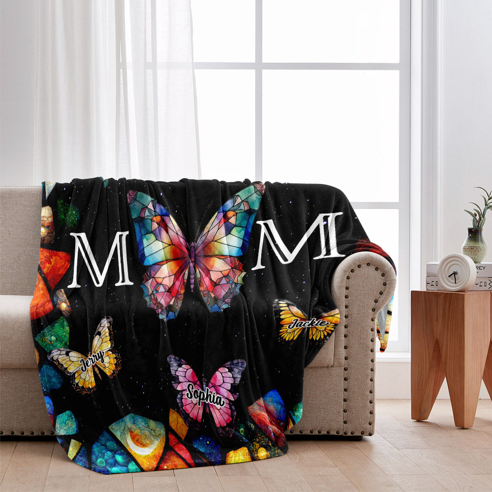 Mom Stained Glass Colorful Butterfly - Personalized Mother Blanket