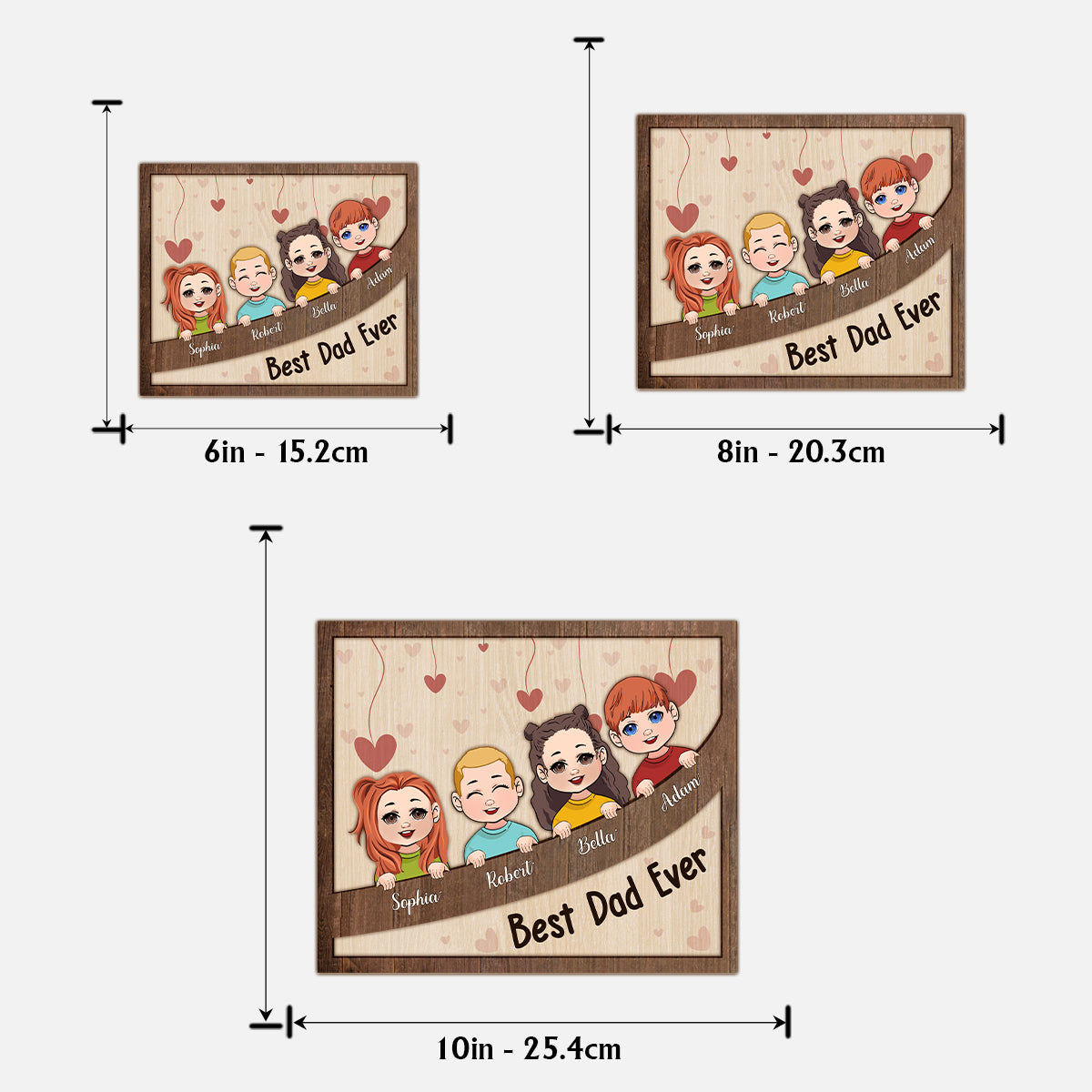 Bes Dad Mom Grandma Grandpa Ever Chibi Kids - Personalized Father 2 Layered Wood Sign / Wood Plaque