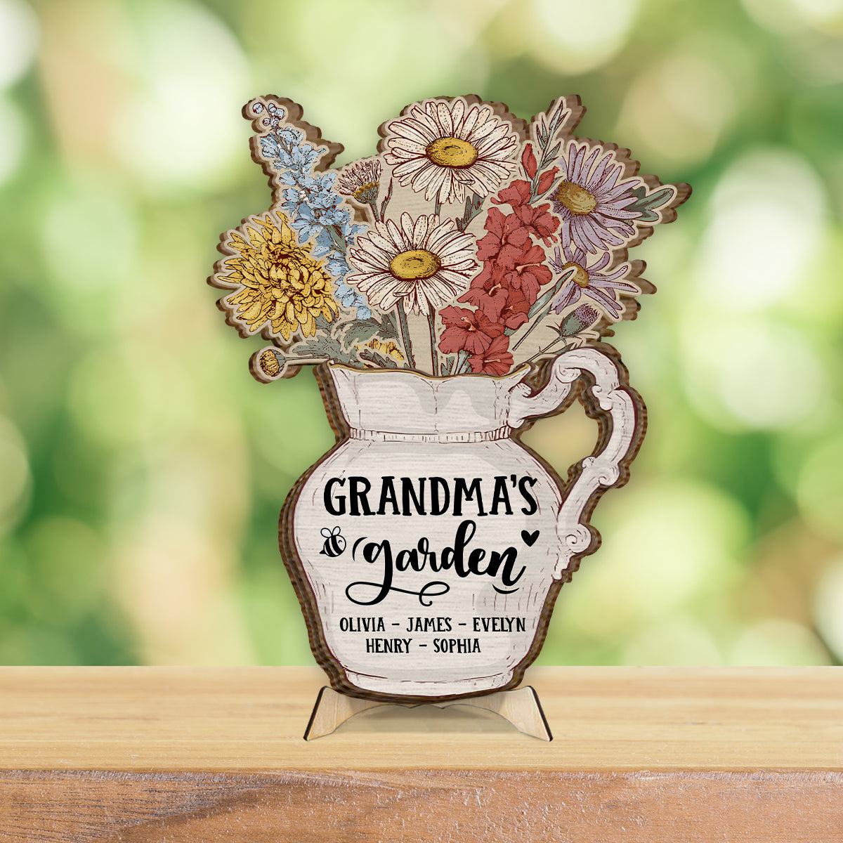 Grandma's Garden Birth Flowers Vase - Personalized Grandma 2 Layered Wood Sign / Wood Plaque