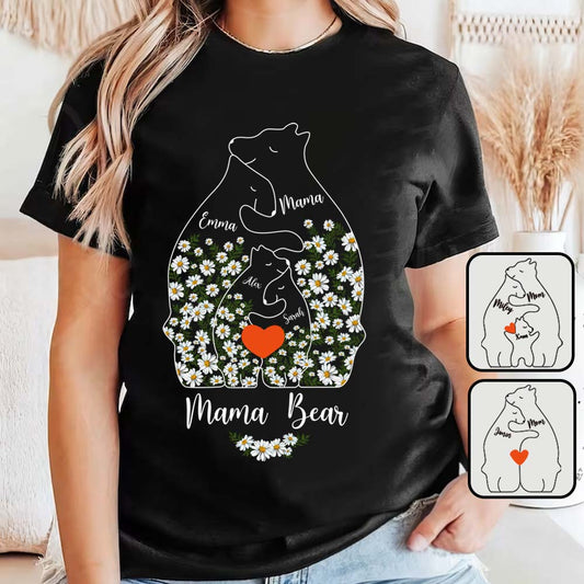 Floral Mama Bear And Cubs Hugging - Personalized Mother T-shirt And Hoodie