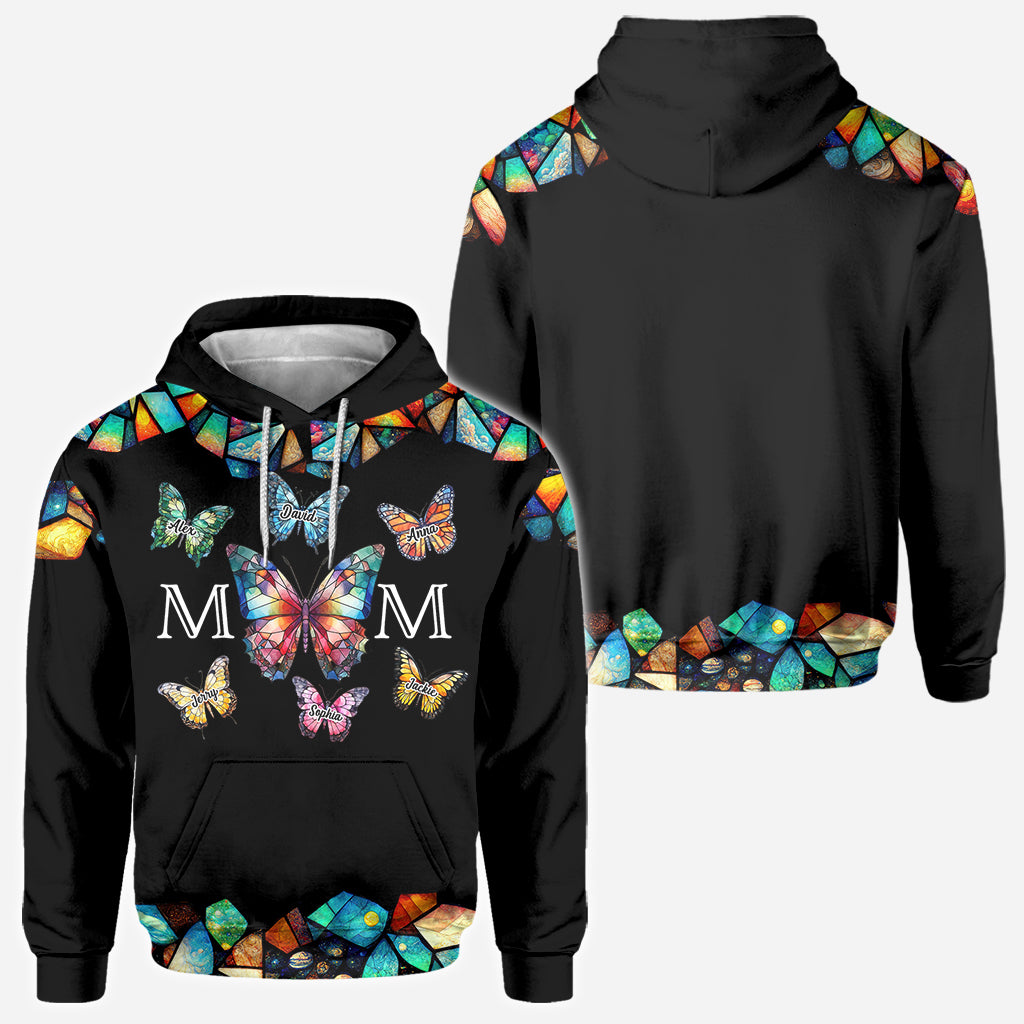 Mom Butterfly Colorful Stained Glass Pattern - Personalized Mother All Over Shirt