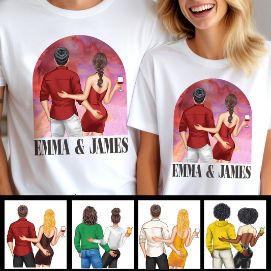 Pink Movie Background Couple - Personalized Couple T-shirt And Hoodie