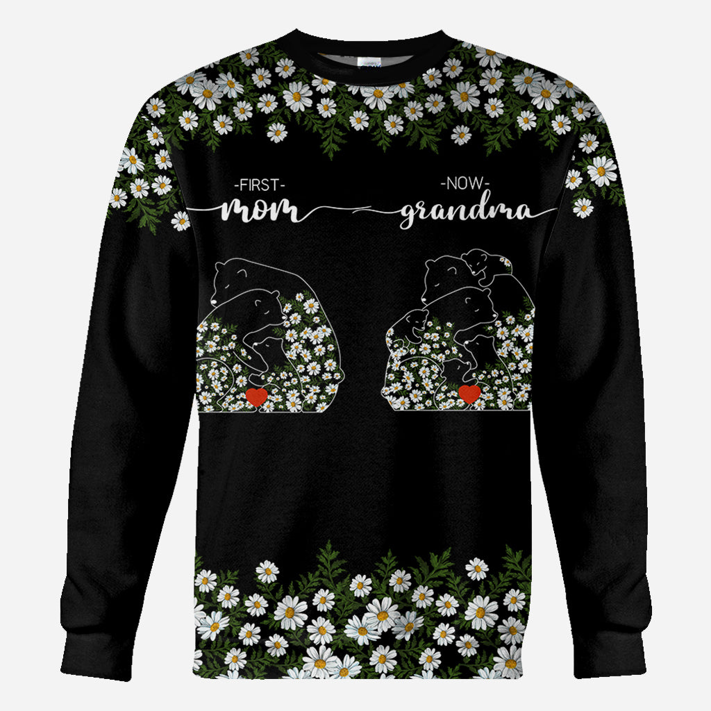 First Mom Now Grandma Bear Daisy - Personalized Grandma All Over Shirt