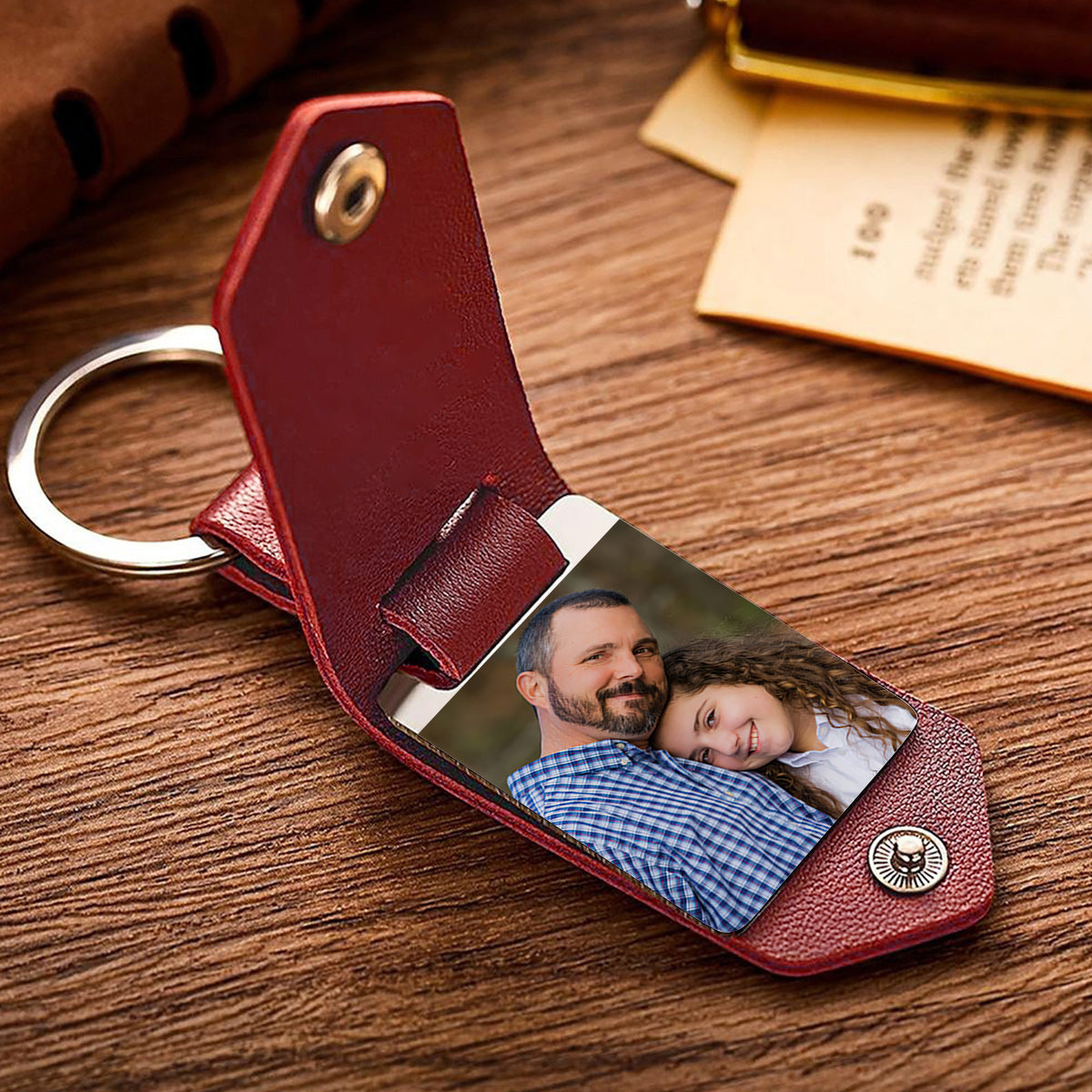 Best Step Dad Ever - gift for step dad - Personalized Leather Photo Keychain