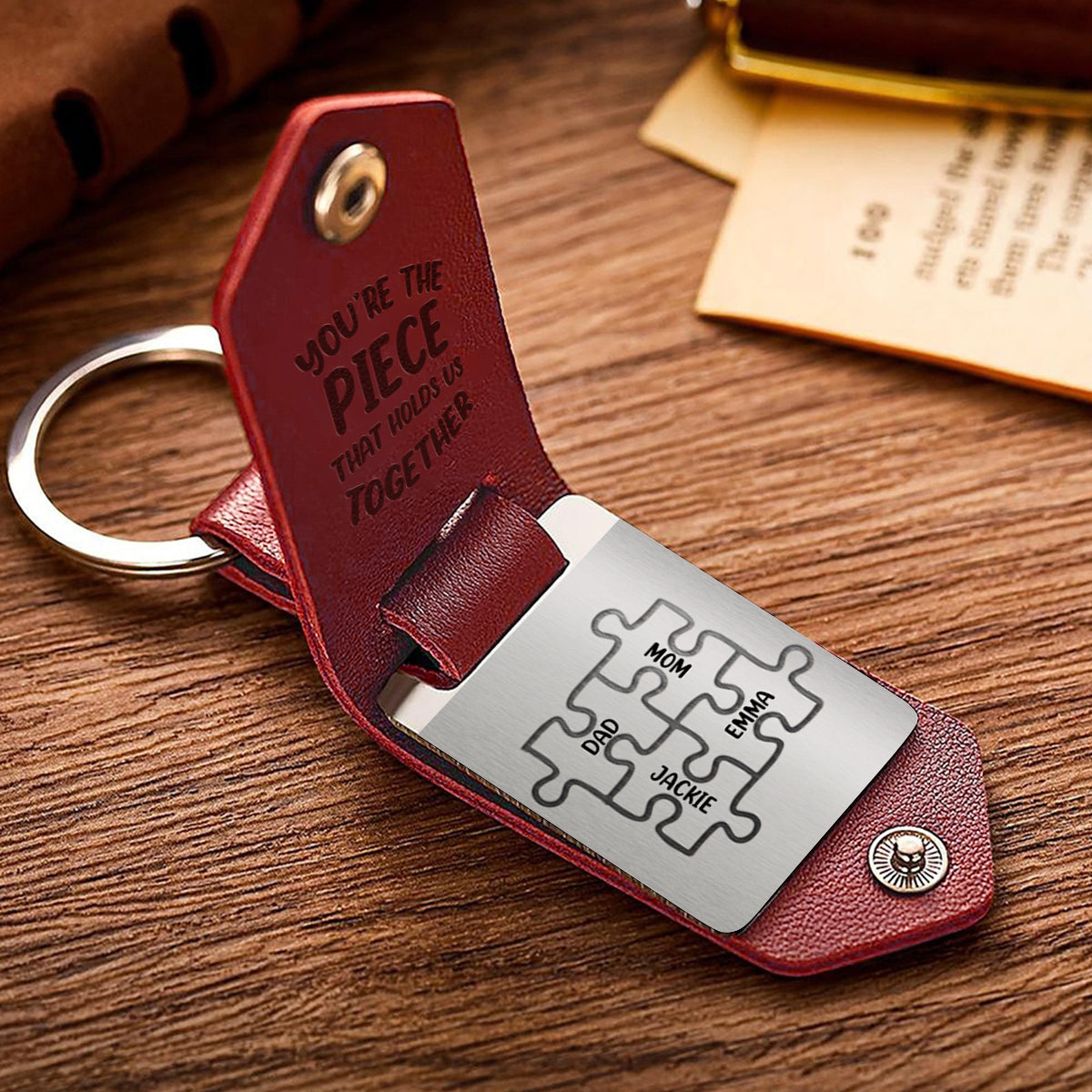 Mom You Are The Piece That Holds Us Together Family Puzzles - Personalized Mother Leather Photo Keychain
