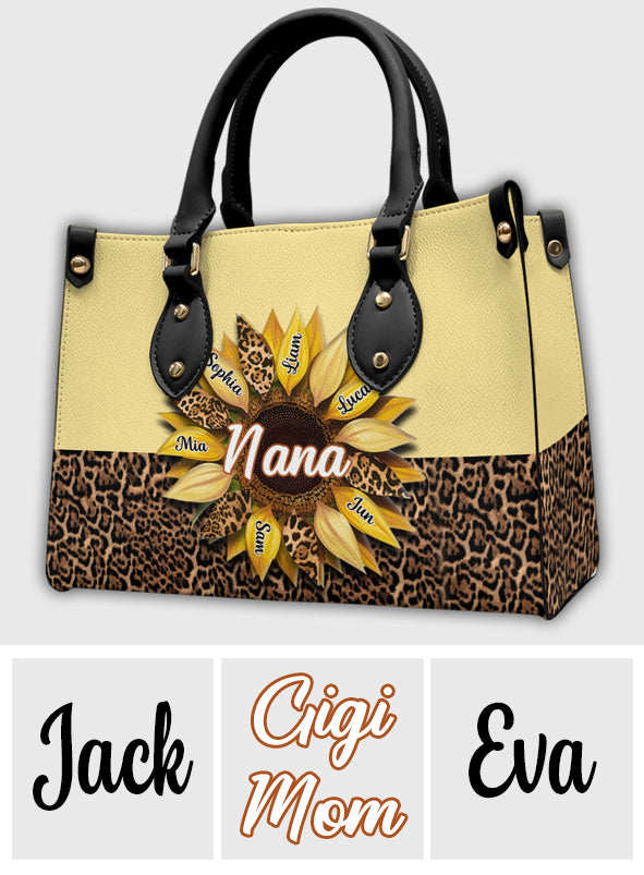 Nana Mom Auntie Family Sunflower - Personalized Grandma Leather Handbag