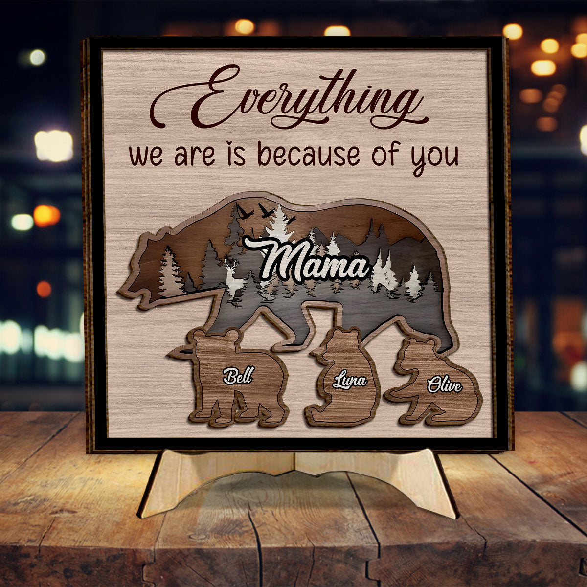 Mama Bear - Personalized Mother 2 Layered Wood Sign / Wood Plaque