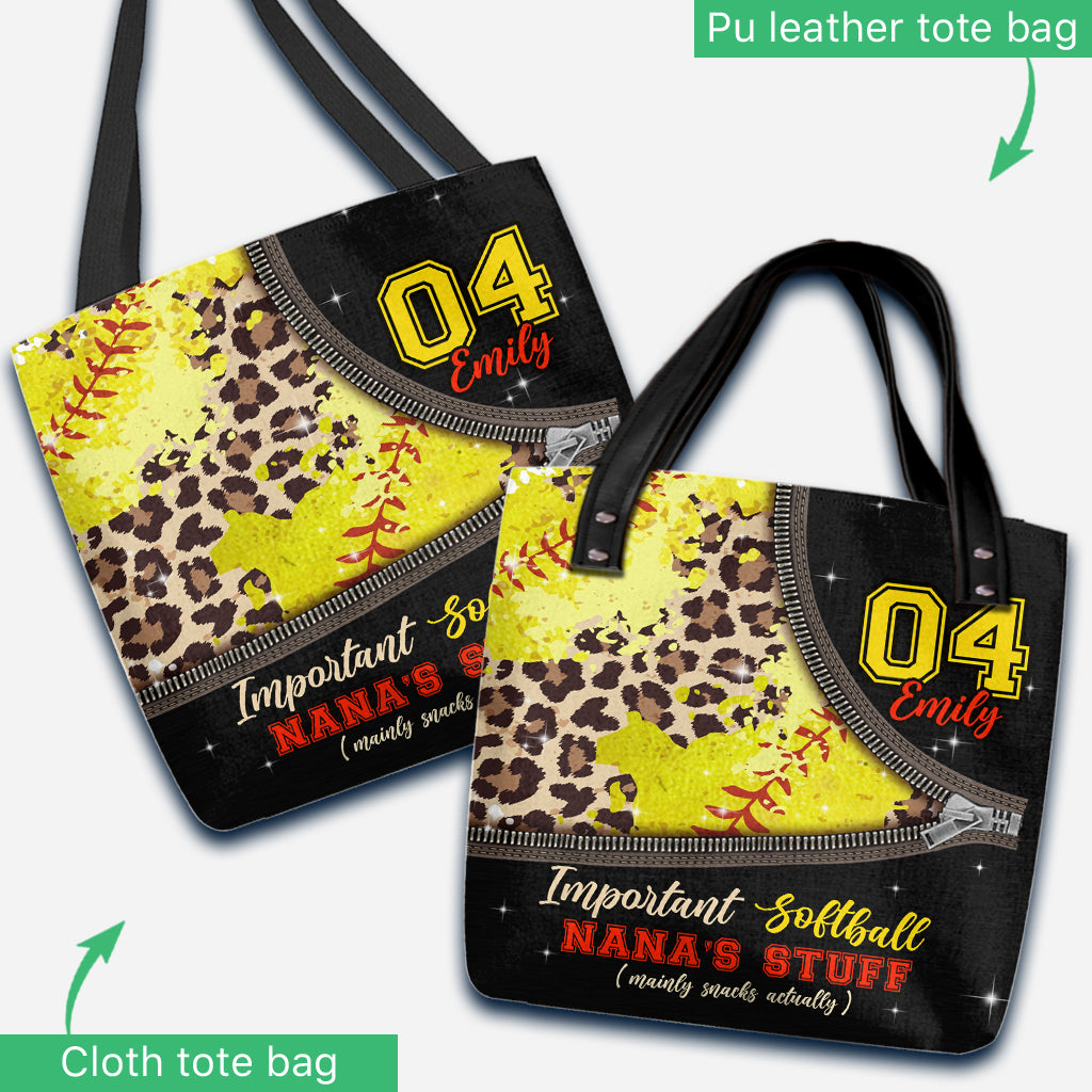 Important Softball Nana's Stuffs - Personalized Softball Tote Bag