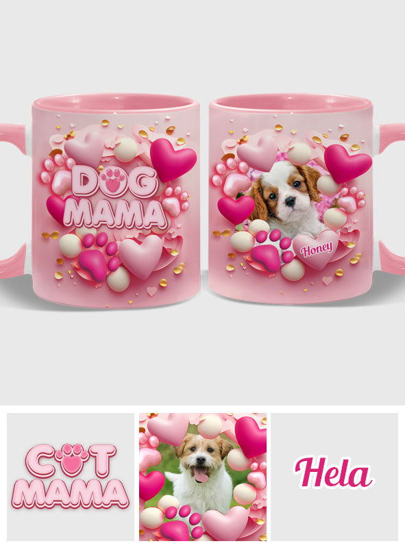 Dog Cat Mama Fur Mom 3D Pink Heart - Personalized Dog Accent Mug