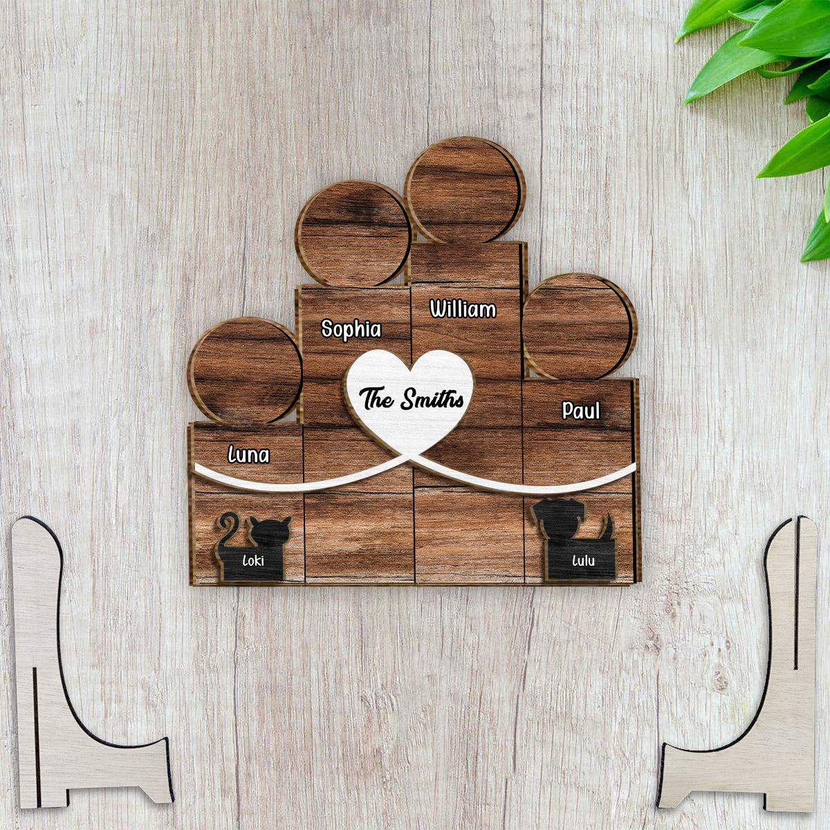 Wooden Family Block Figures - Personalized Family 2 Layered Wood Sign / Wood Plaque