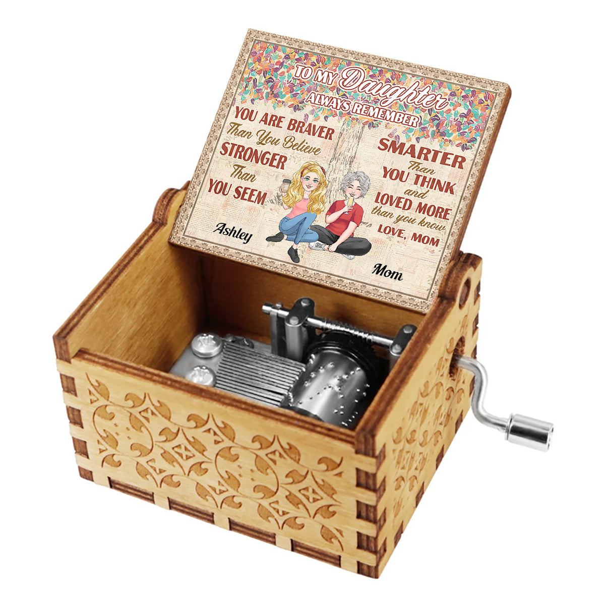 To Any Title Allways Remember You Are Braver Than You Believe - Personalized Mother Hand Crank Music Box