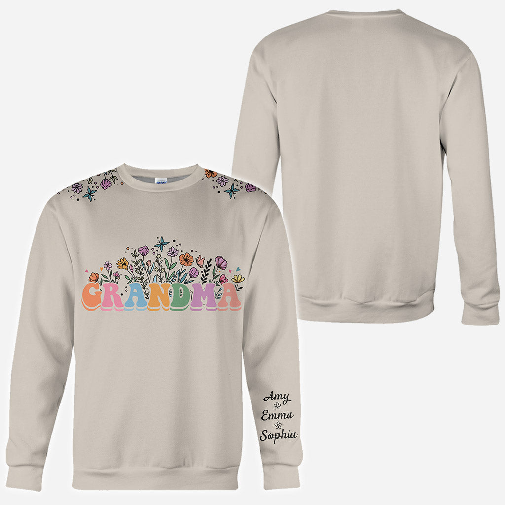 Flower With Any Title - Personalized Grandma All Over Shirt