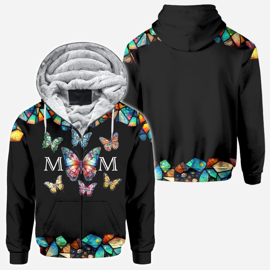 Mom Butterfly Colorful Stained Glass Pattern - Personalized Mother All Over Shirt