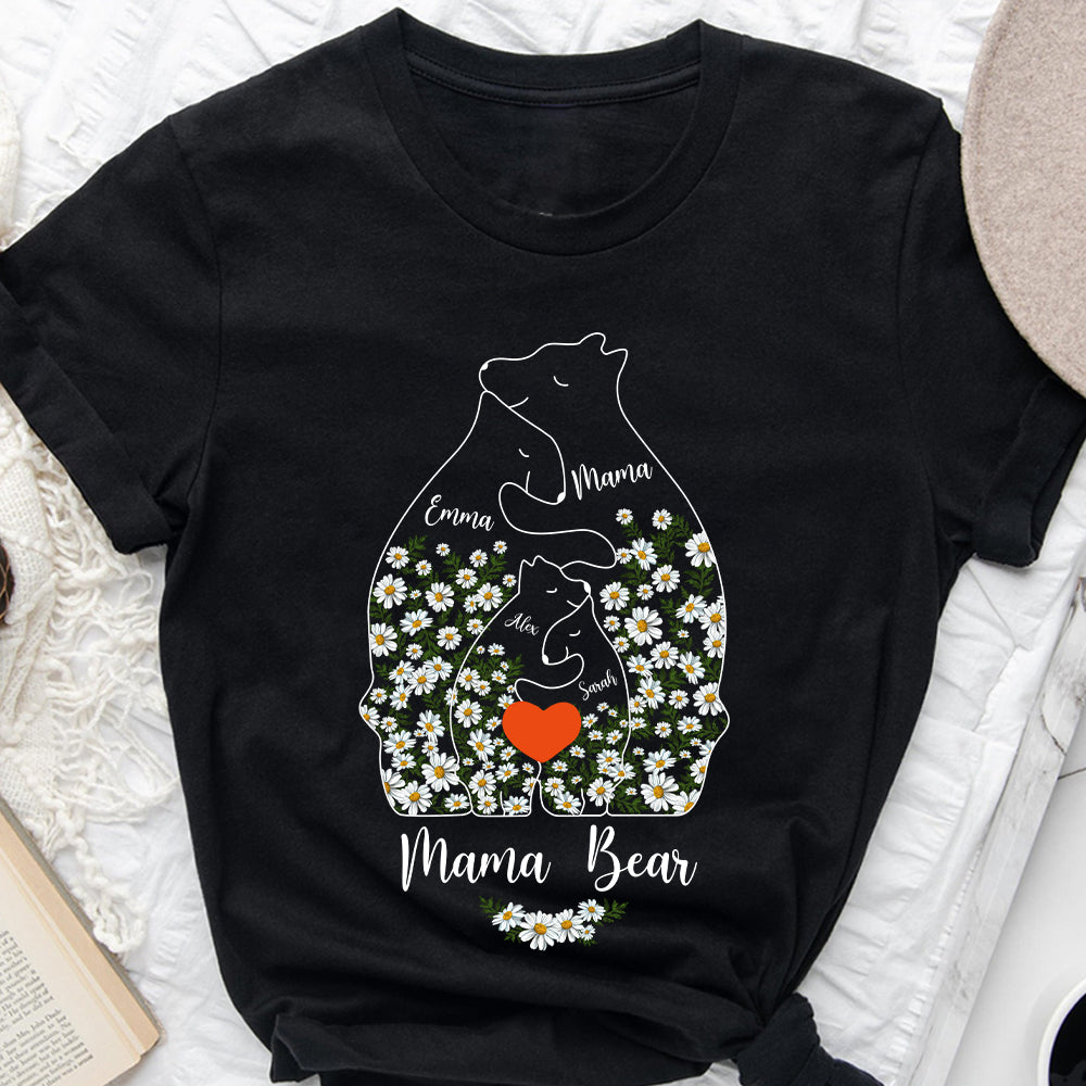 Floral Mama Bear And Cubs Hugging - Personalized Mother T-shirt And Hoodie