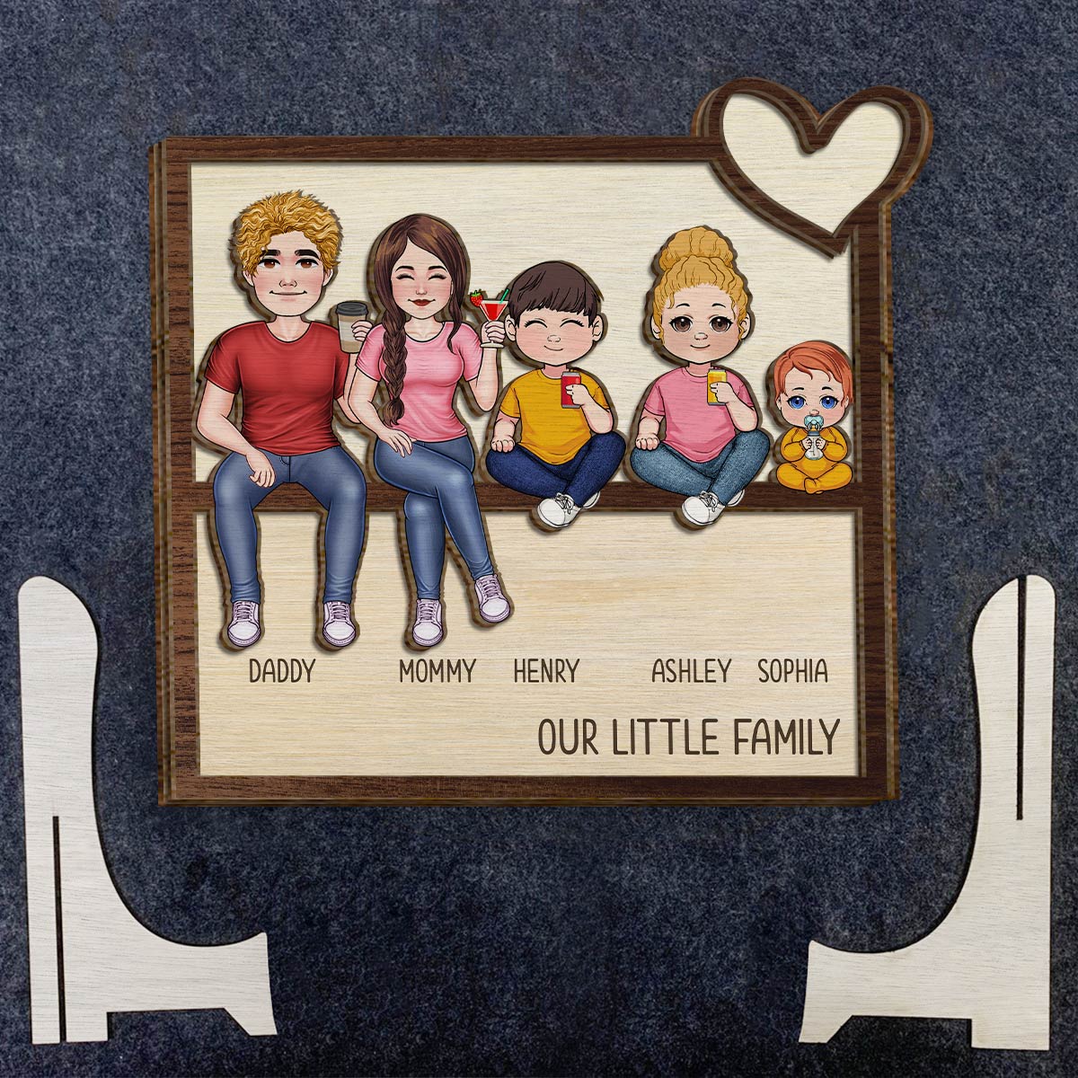 Unsere kleine Familie – Personalisiertes zweilagiges Holzschild / Holzplakette