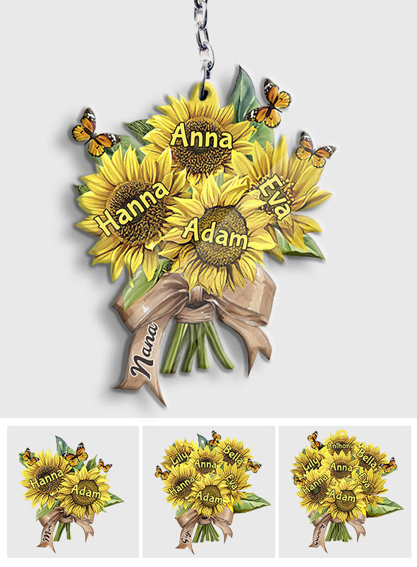 Grandma's Mom's Sunflowers - Personalized Grandma Keychain