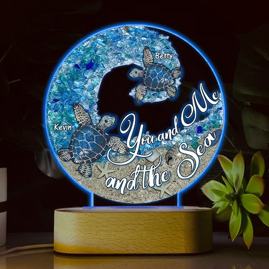 You And Me And The Beach - Personalized Couple Shaped Plaque Light Base