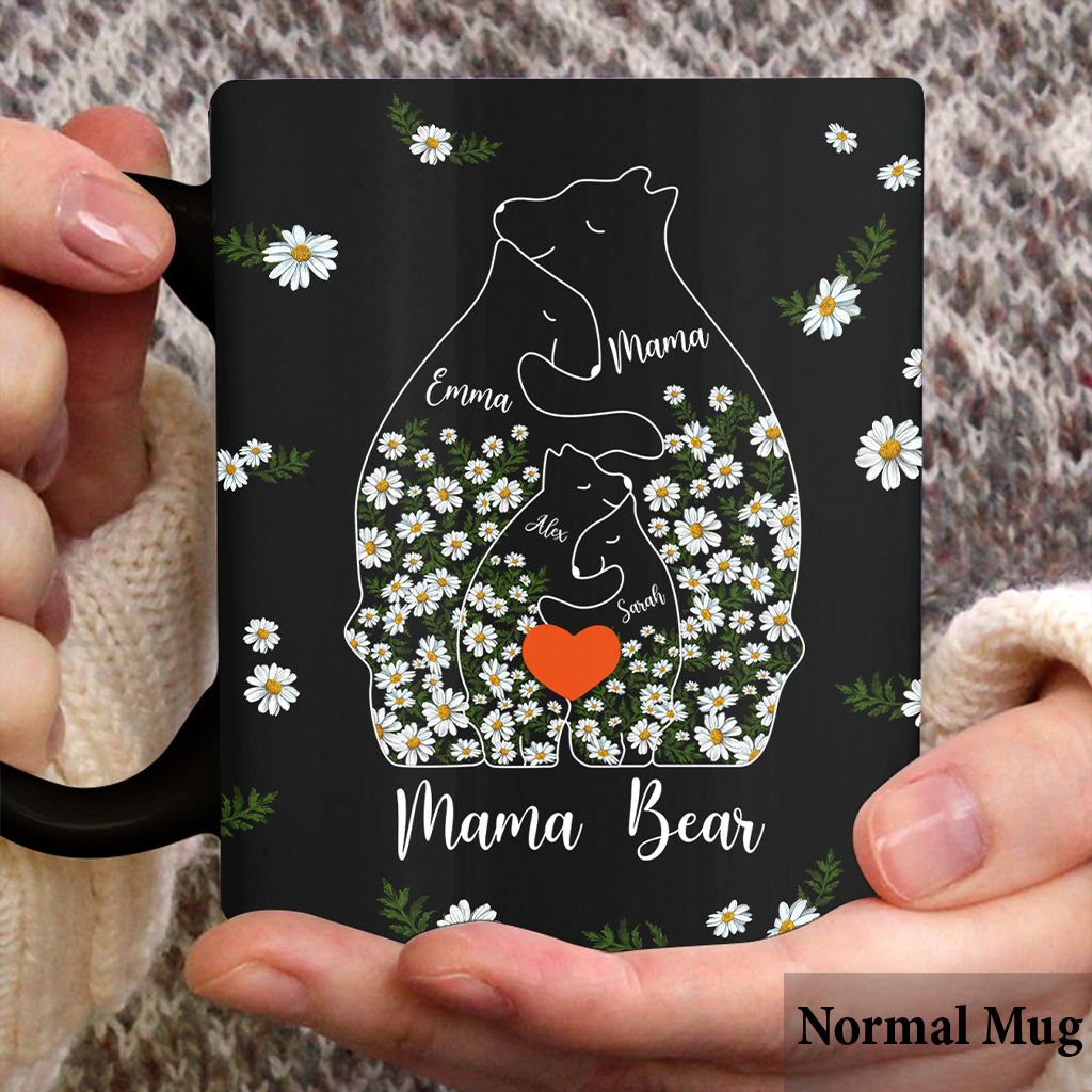 Floral Mama Bear And Cubs Hugging - Personalized Mother Mug