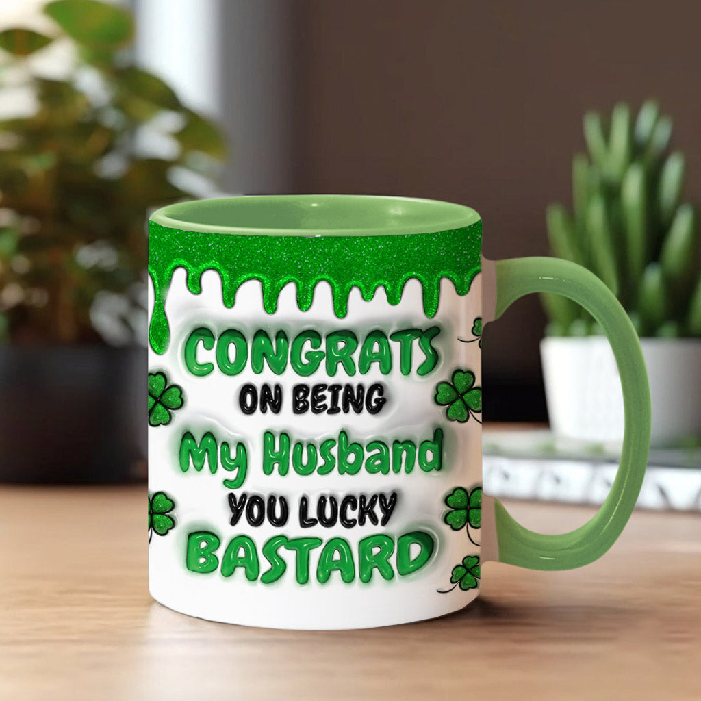 Congrats On Being My Husband - Personalized Husband And Wife Accent Mug