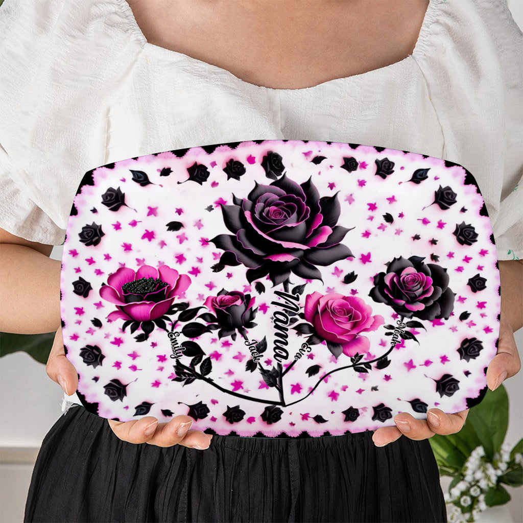 Mother Grandma And Children Black And Pink Roses - Personalized Grandma Plate