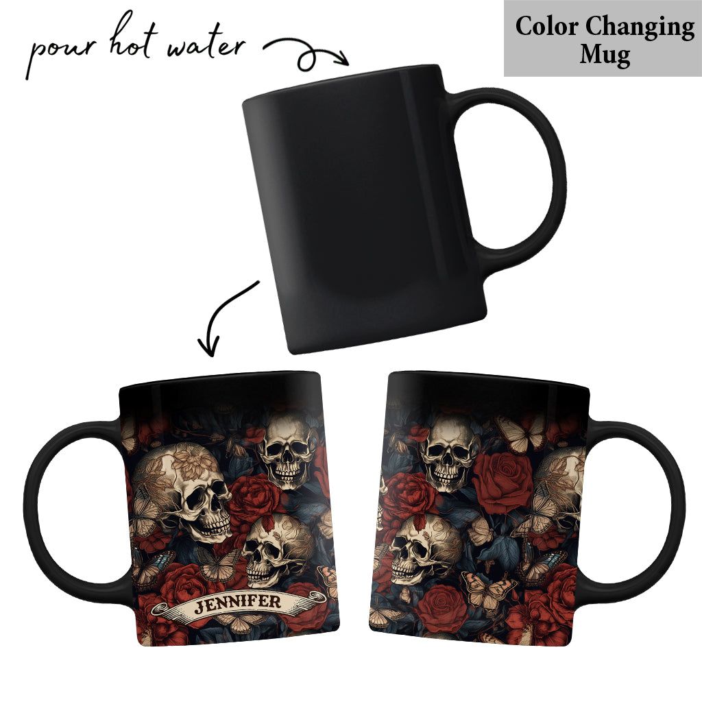 Vintage Rose Skull - Personalized Skull Mug