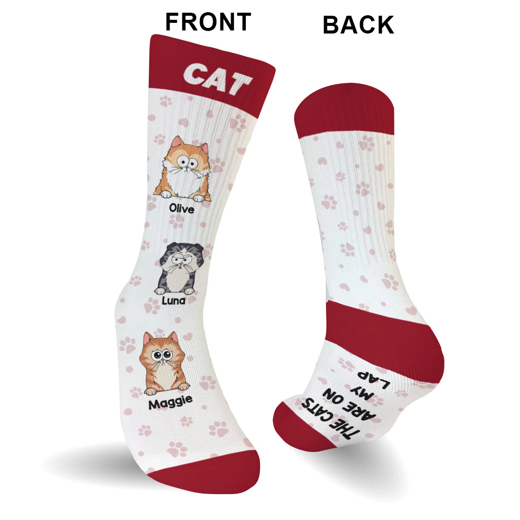 Die Katzen sitzen auf meinem Schoß – personalisierte Katzensocken