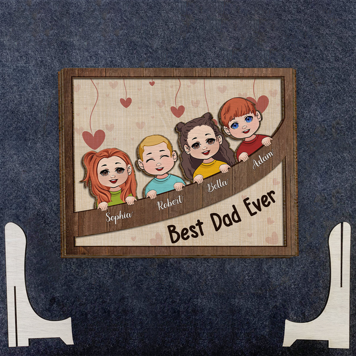 Bes Dad Mom Grandma Grandpa Ever Chibi Kids - Personalized Father 2 Layered Wood Sign / Wood Plaque