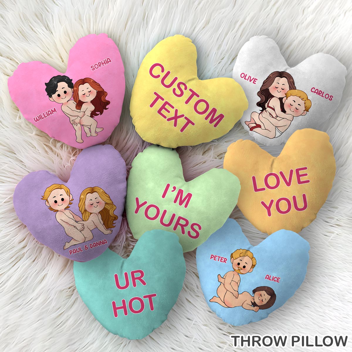 Conversation Hearts Candy Hearts - Personalized Couple Shaped Pillow