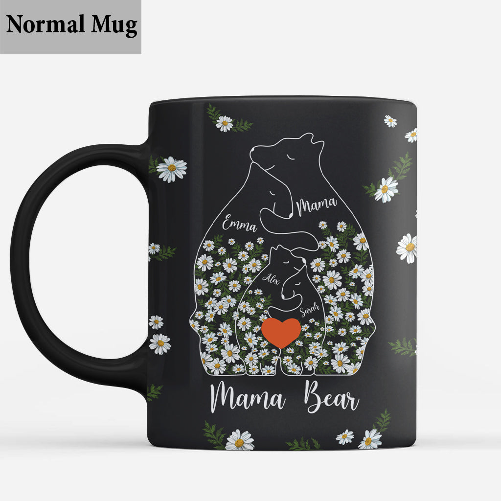 Floral Mama Bear And Cubs Hugging - Personalized Mother Mug