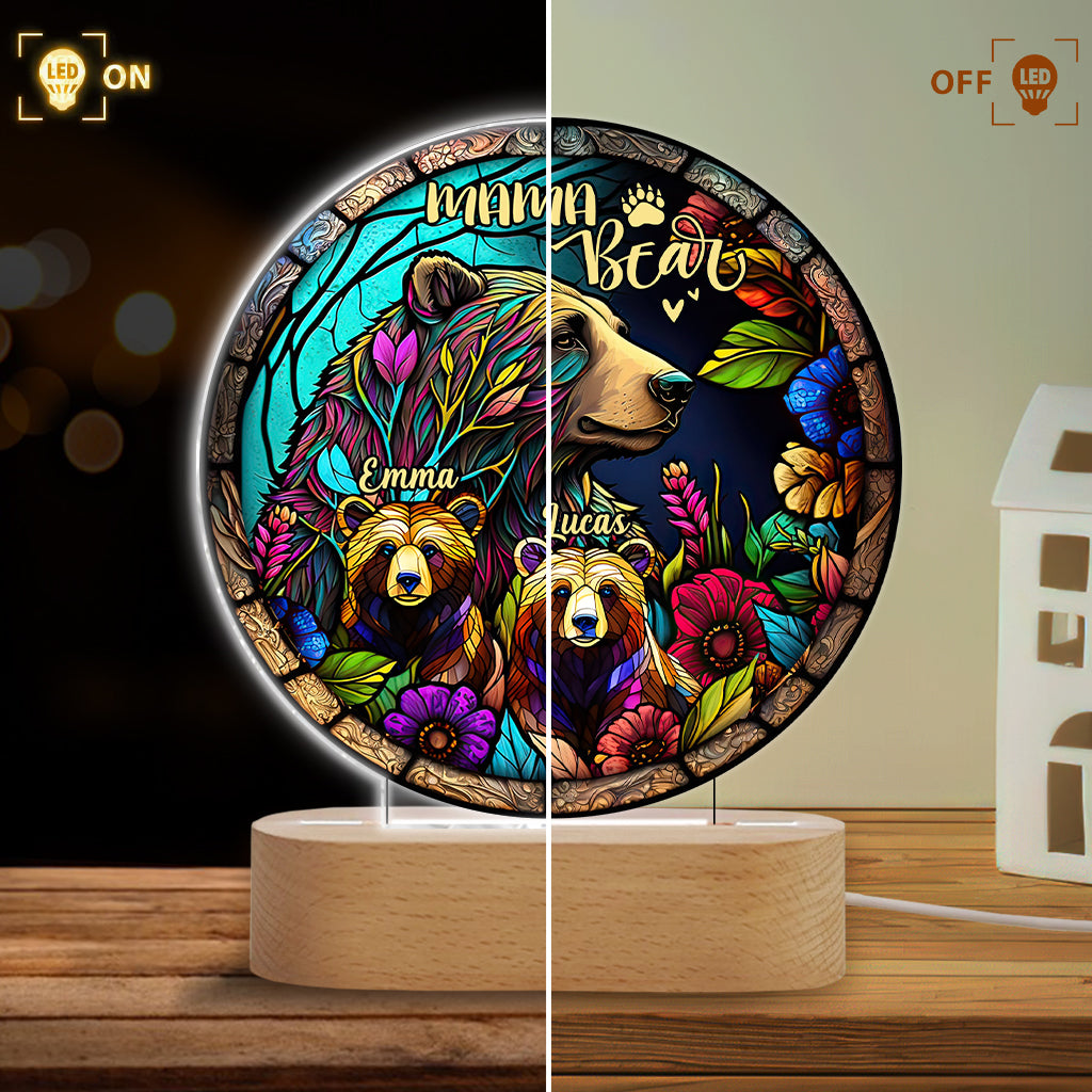 Mama Bear - Personalized Mother Shaped Plaque Light Base