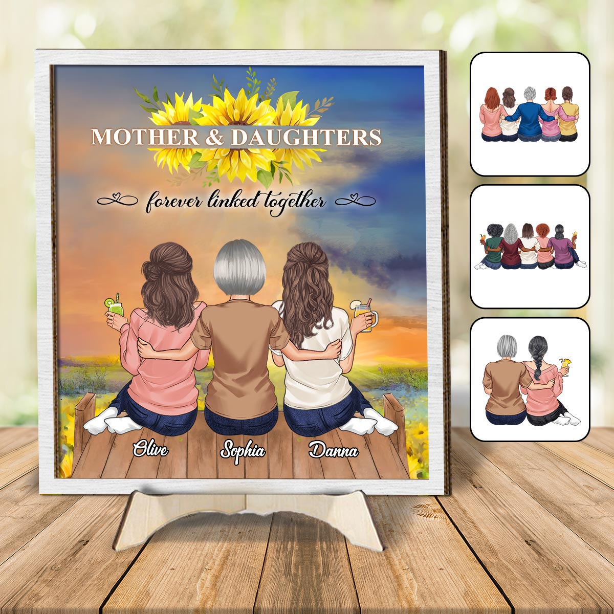 Mother And Daughters - Personalized Mother 2 Layered Wood Sign / Wood Plaque