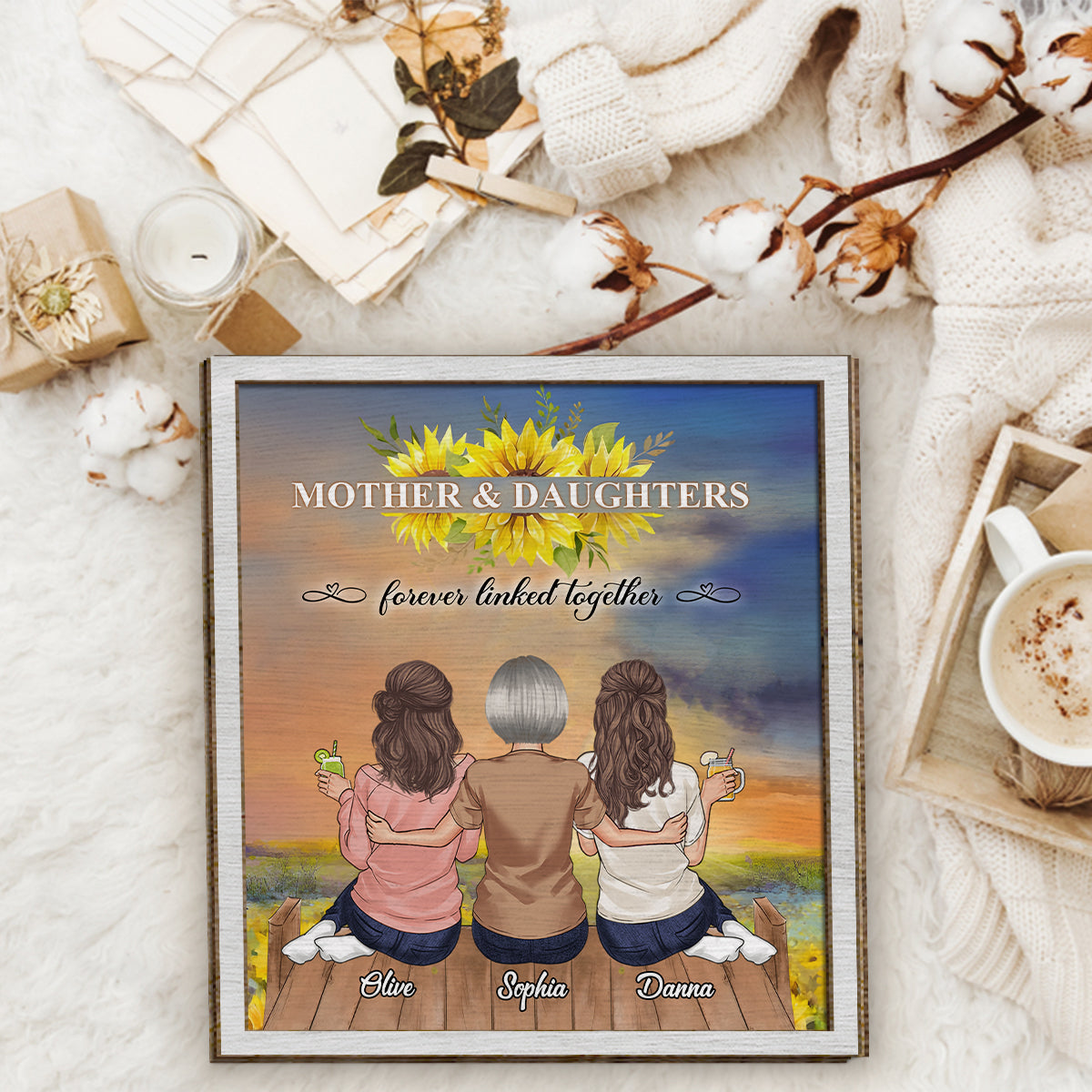 Mother And Daughters - Personalized Mother 2 Layered Wood Sign / Wood Plaque