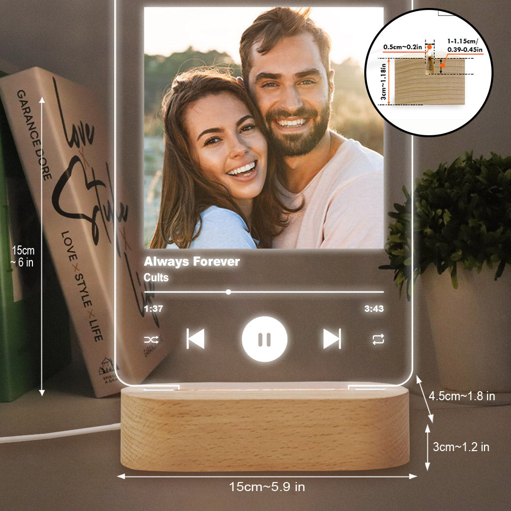Any Photo And Favorite Song - Personalized Couple Shaped Plaque Light Base