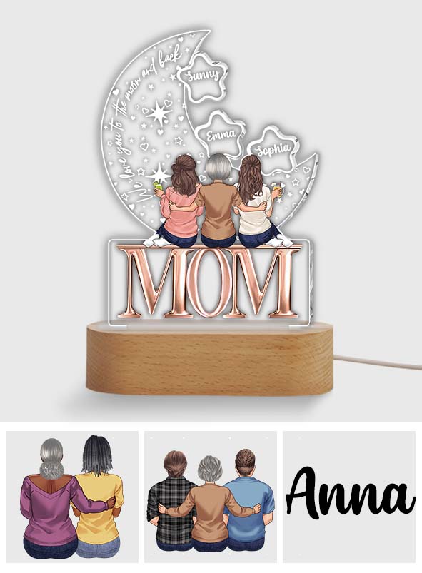 We Love You To The Moon And Back - Personalized Mother Shaped Plaque Light Base