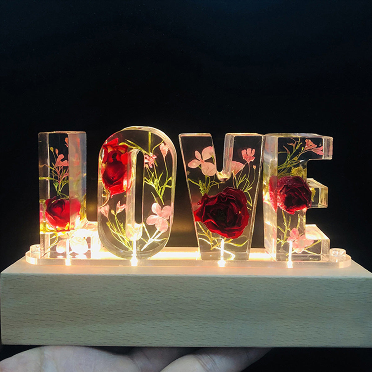 Mom Floral Resin Lamp - Personalized Mother Custom Name Lamp