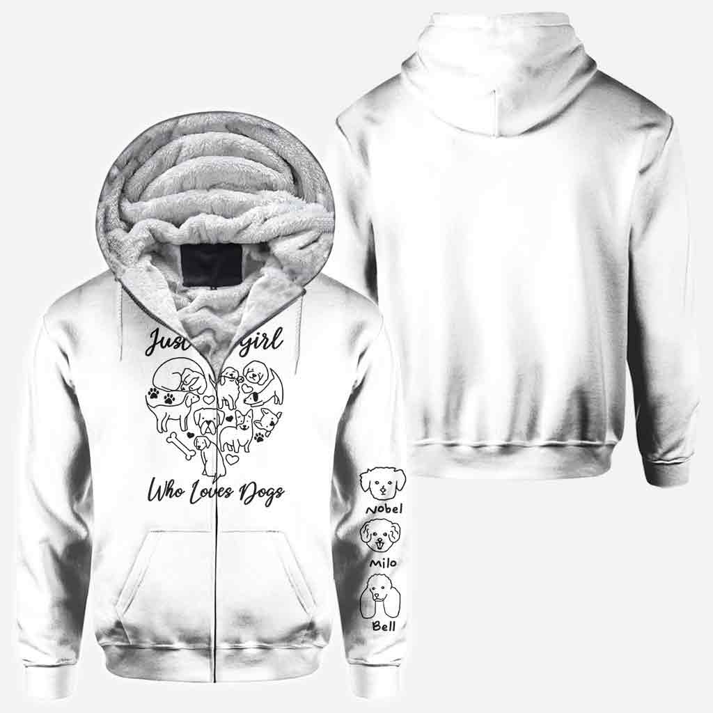 T-shirt personnalisé « Juste une fille qui aime les chiens » avec un motif de chien sur toute la surface