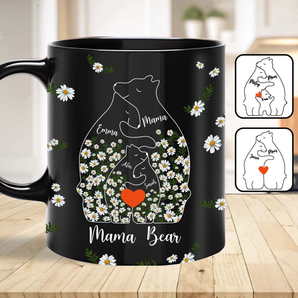 Floral Mama Bear And Cubs Hugging - Personalized Mother Mug