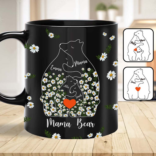 Floral Mama Bear And Cubs Hugging - Personalized Mother Mug
