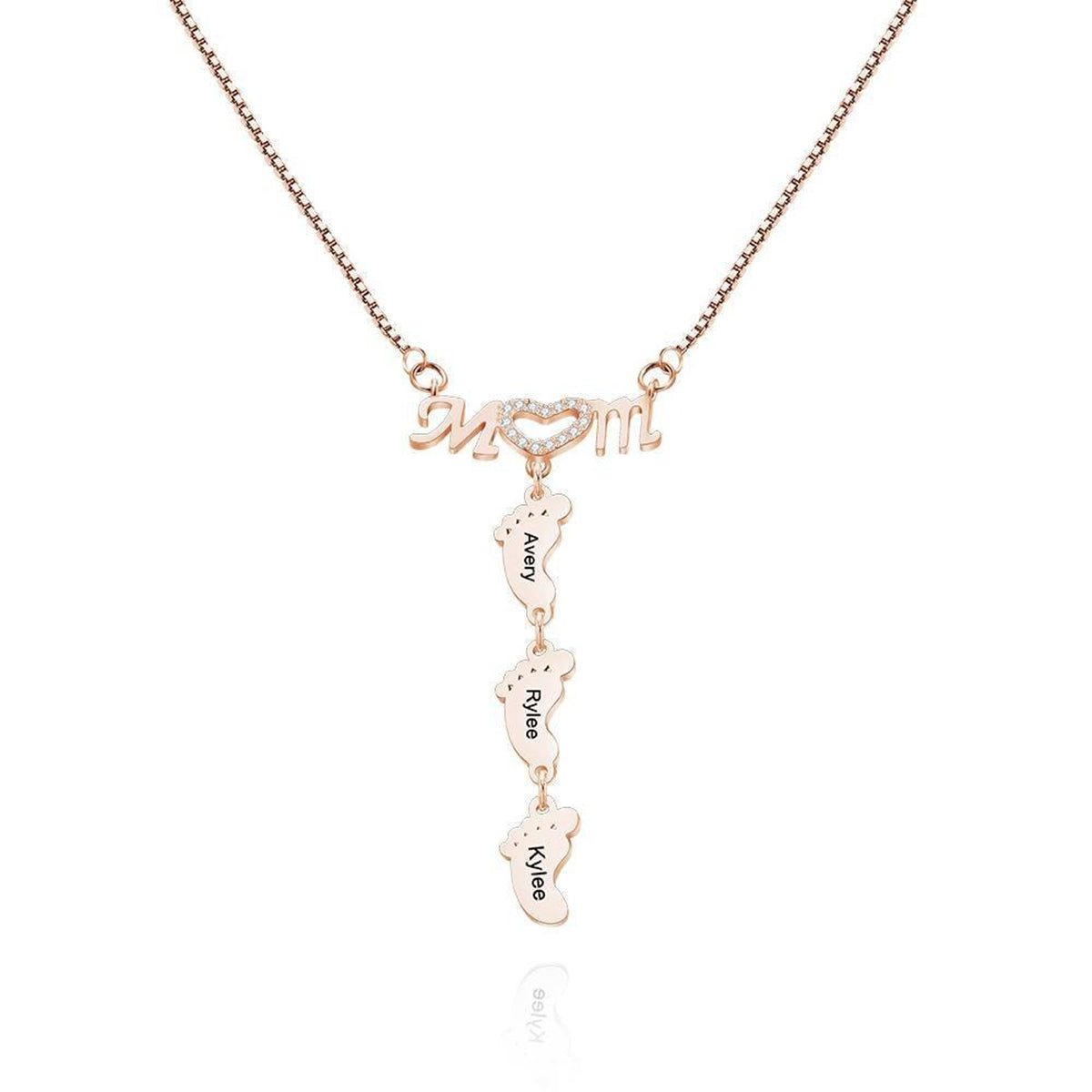 Custom Name Baby Feet - Personalized Mother Engraved Baby Feet Mom Necklace