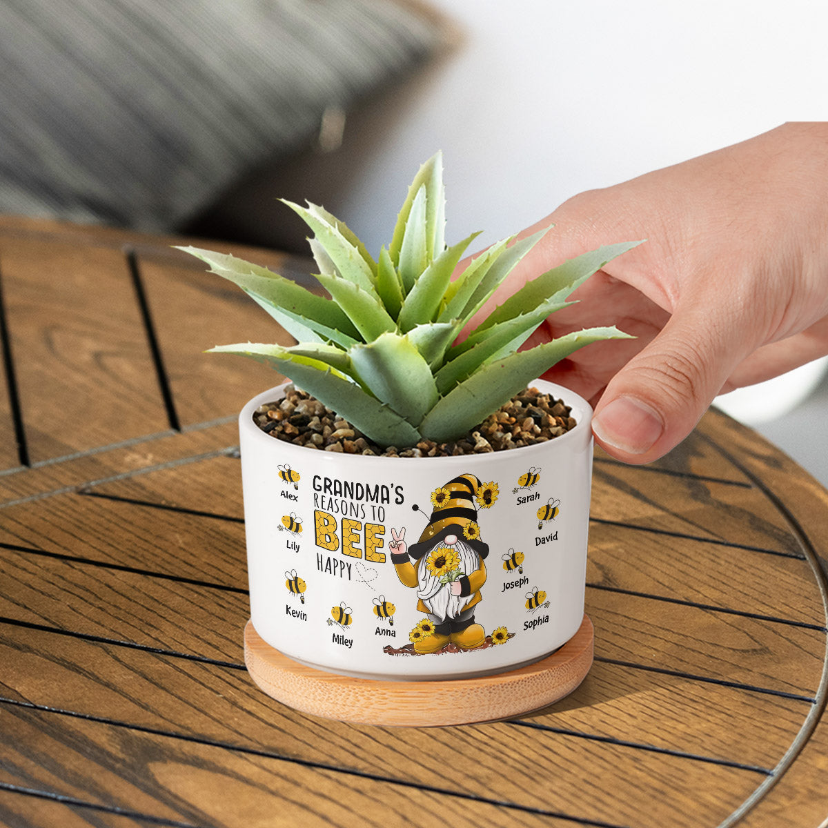 Grandma Reason To Bee Happy - Personalized Grandma Ceramic Plant Pot