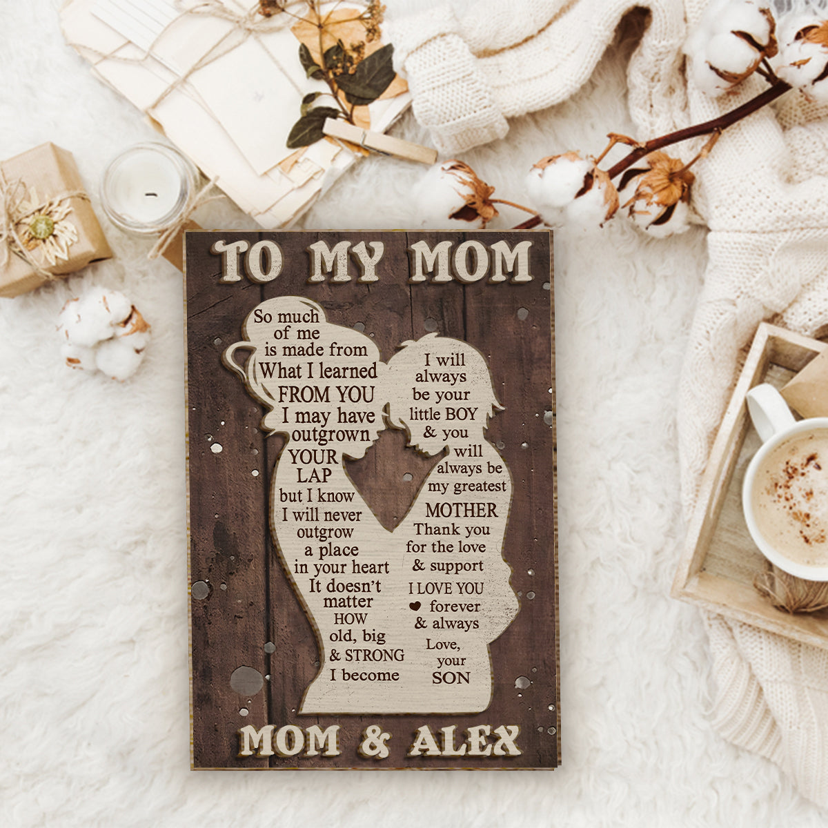 To My Mom Mother And Kid Silhouette - Personalized Mother 2 Layered Wood Sign / Wood Plaque