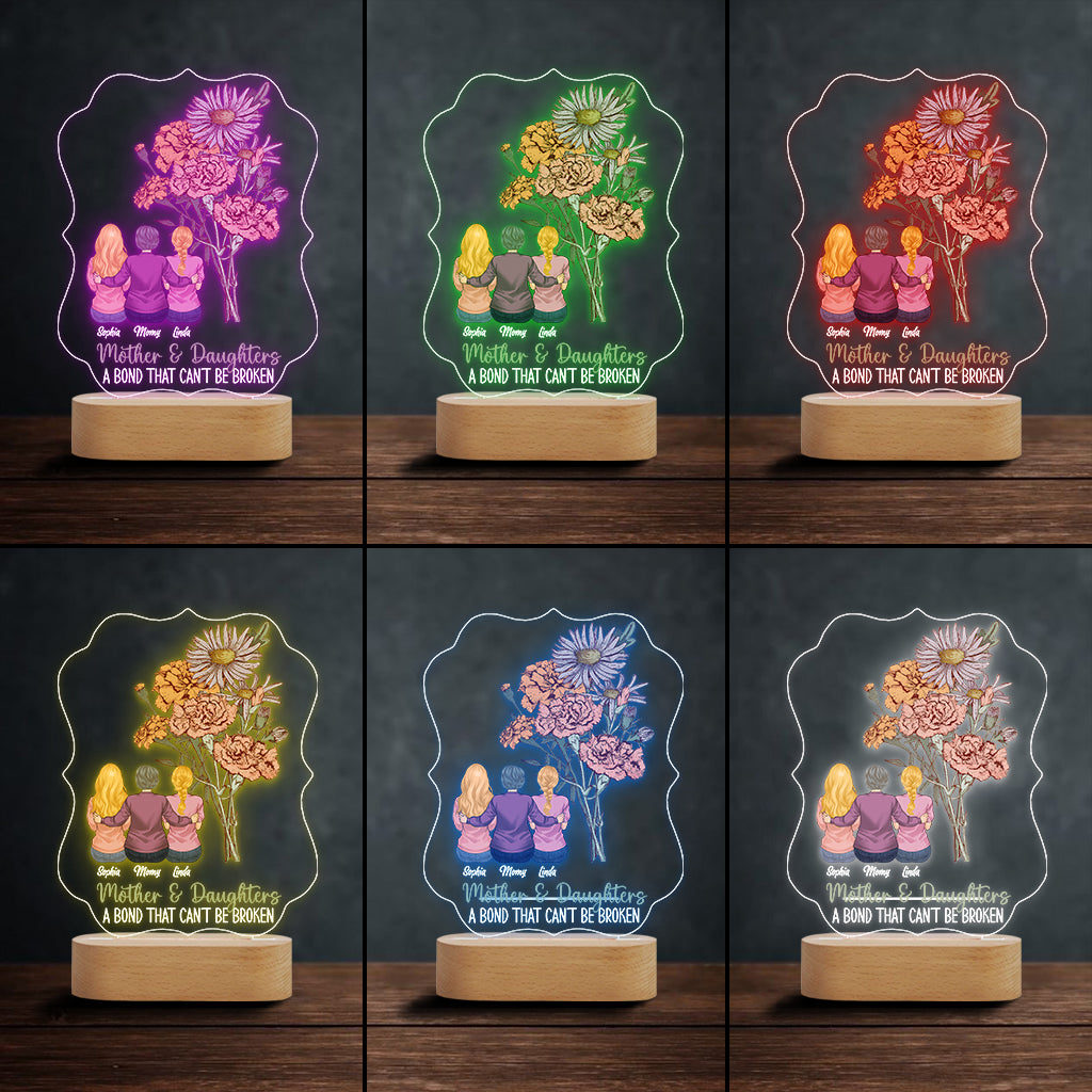 Mother And Children Birth Flowers - Personalized Mother Shaped Plaque Light Base