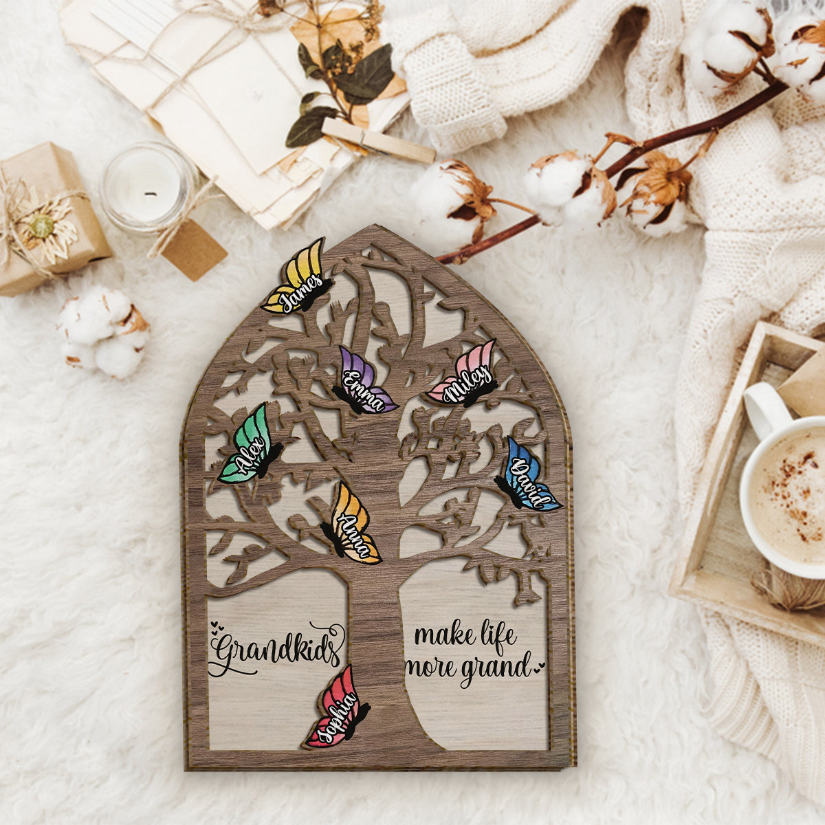 Enkelkinder machen das Leben schöner – Personalisiertes 2-lagiges Holzschild/Holzplakette für Oma