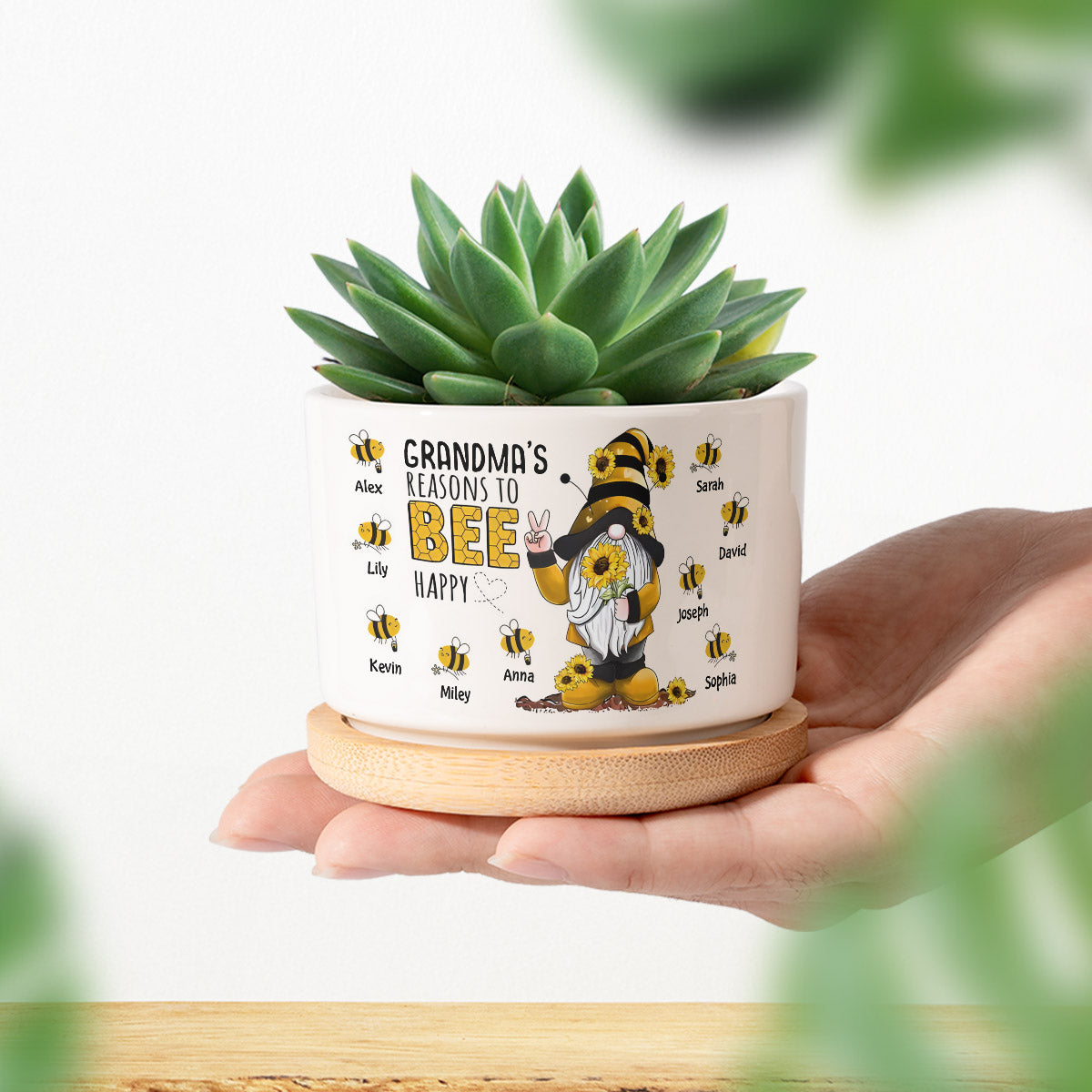 Grandma Reason To Bee Happy - Personalized Grandma Ceramic Plant Pot