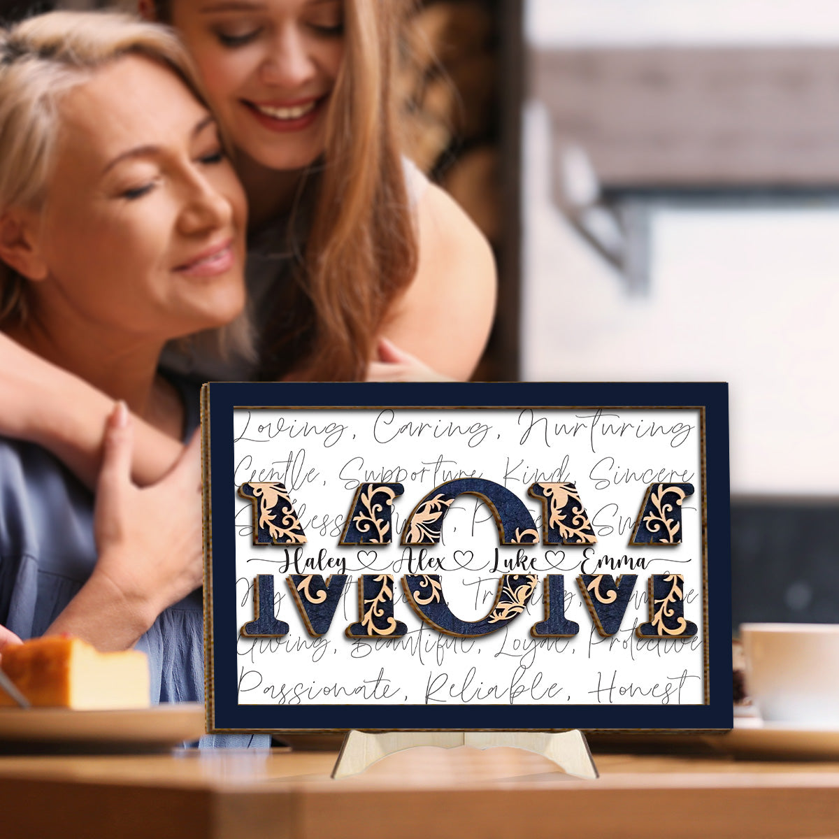 Mom With Kids' Names - Personalized Mother 2 Layered Wood Sign / Wood Plaque