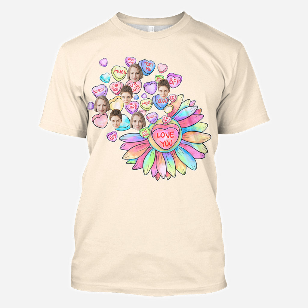 Heart Candy Flower BFF With Face Custom - Personalized Bestie All Over Shirt