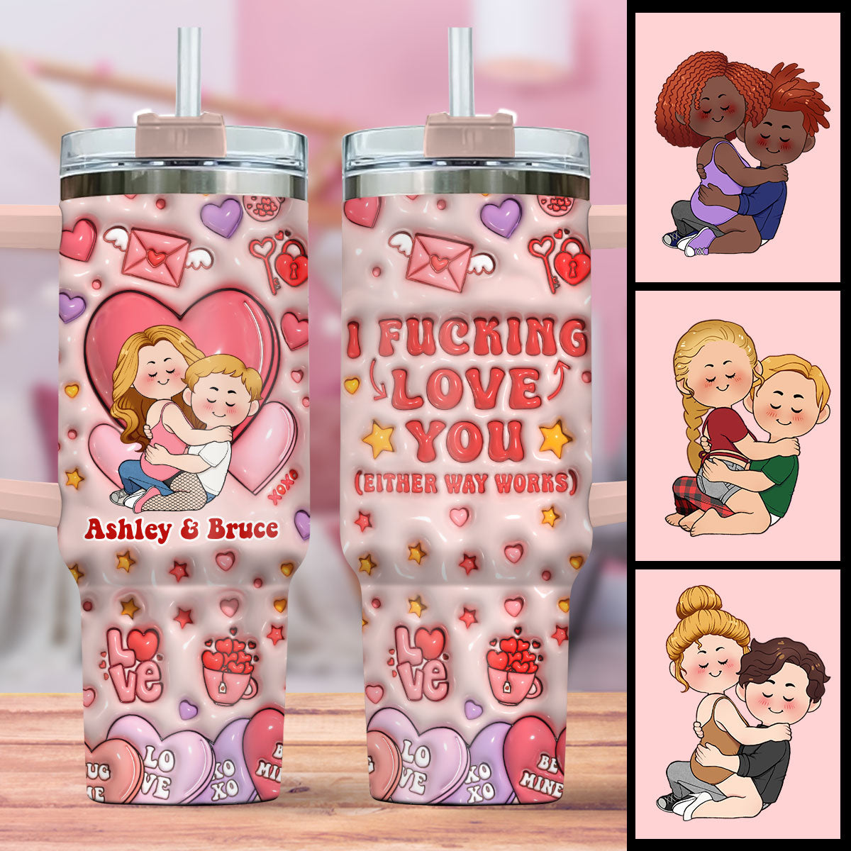 I Love You - Personalized Couple Tumbler With Handle