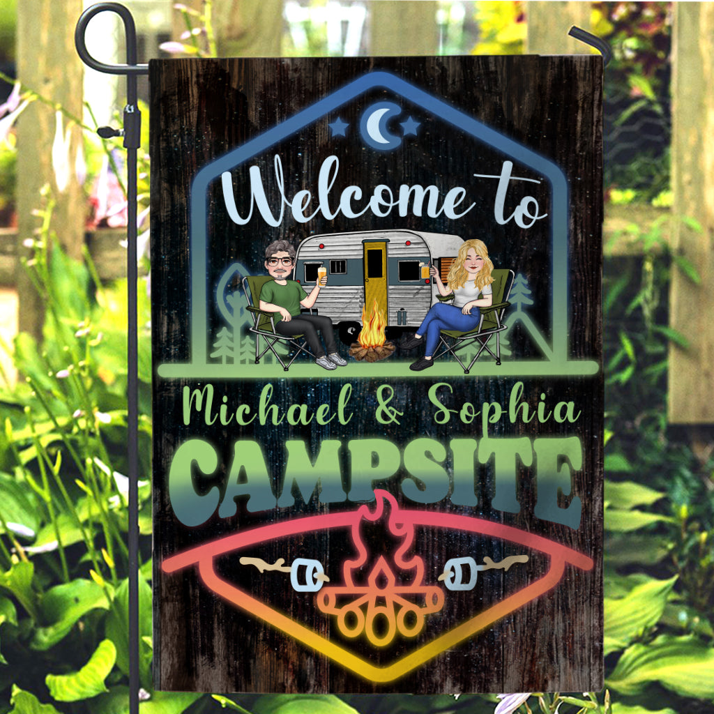 Welcome To Our Adventure - Personalized Camping Garden Flag