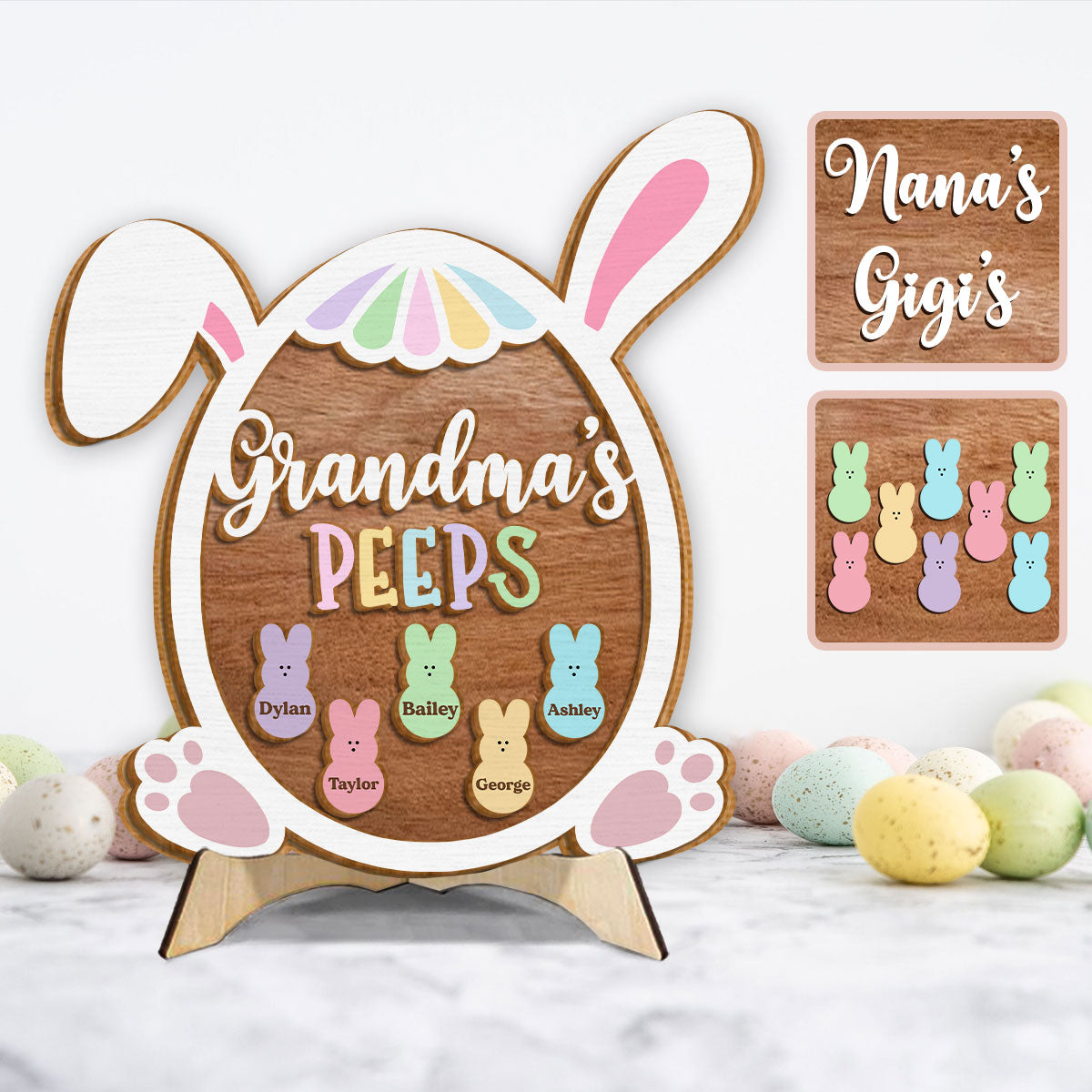 Grandma Nana Mimi Easter Peeps - Personalized Grandma 2 Layered Wood Sign / Wood Plaque